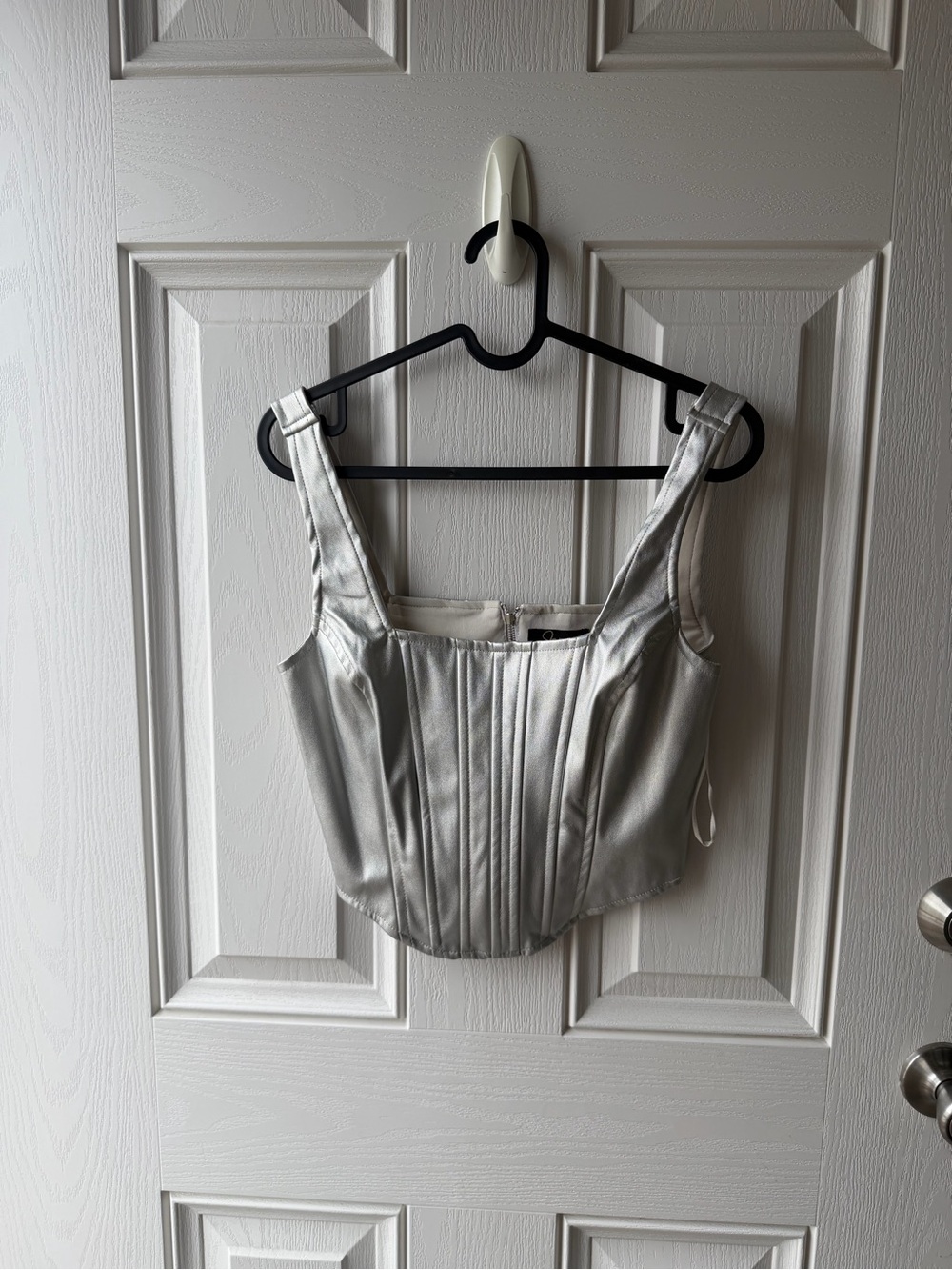 Metallic silver faux leather Corset Crop Top - Women Tops